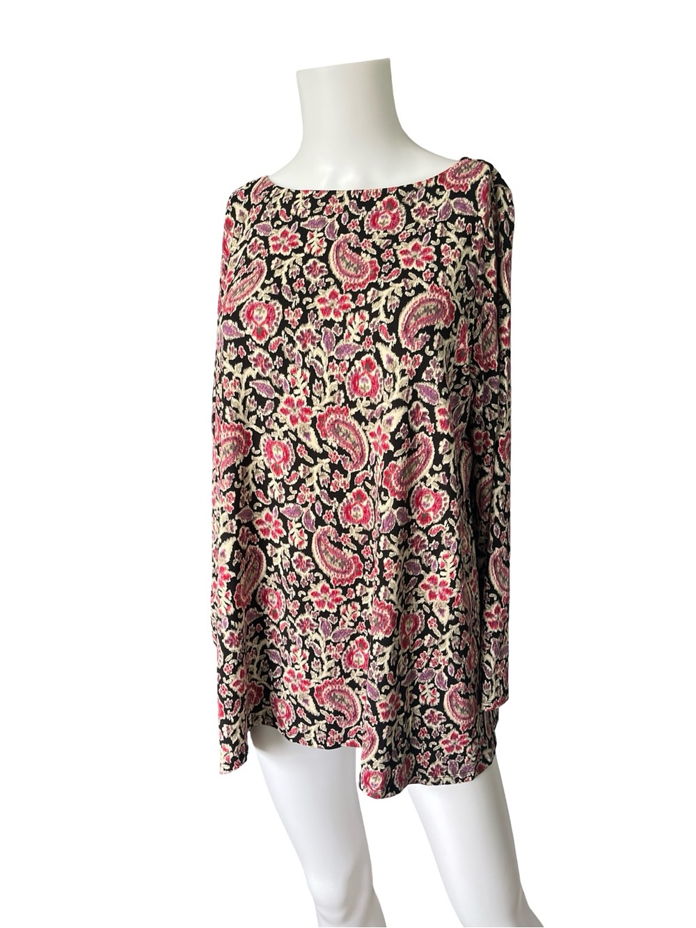 J Jill Wearever Collection Floral Top Black Red Womens Size Medium Petite MO